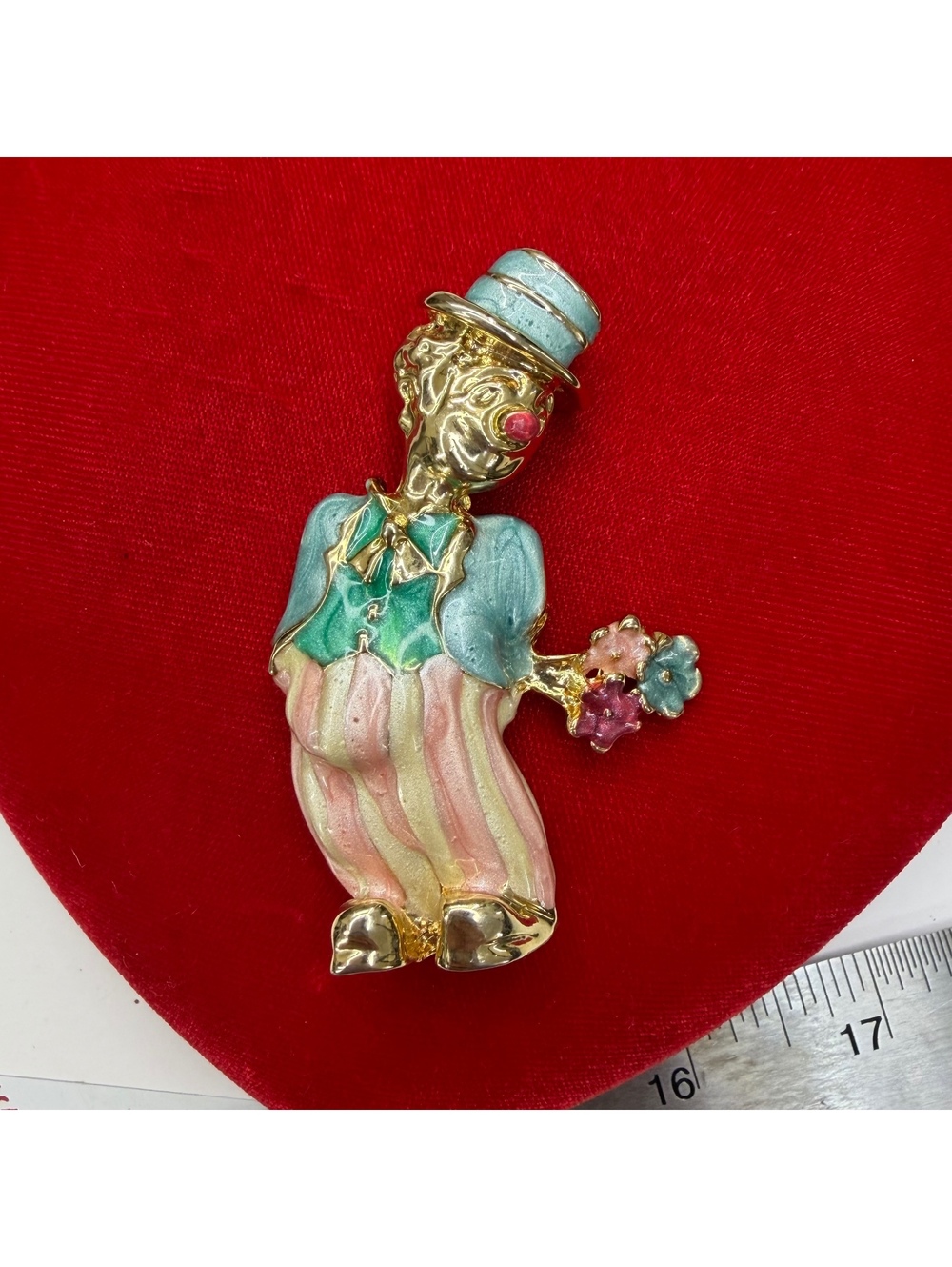 Sweet enamel clown brooch holding a bouquet brooch vintage 90s by Two Sisters